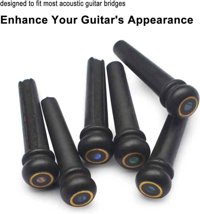 MAXCHEER 6Pcs Ebony Acoustic Guitar Slotted Bridge Pin with Brass Circle Abalone Shell dots Guitar Parts Accessories - Image 2